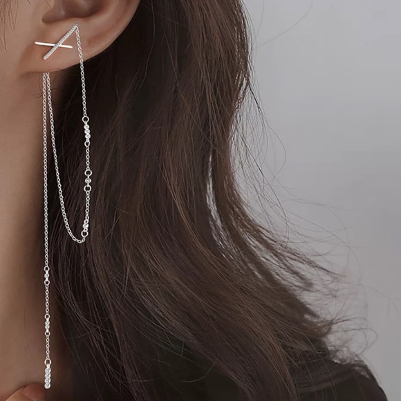 Jewelry - 🤍Insta Cross Long tassel sterling silver earrings